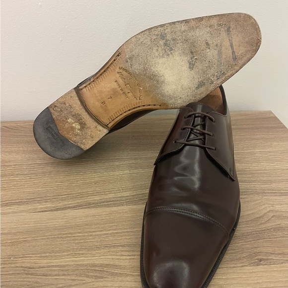 Ferragamo  7D Brown Leather Cap Toe Derby/Oxford Men's Lace Up tie shoes - Picture 9 of 9